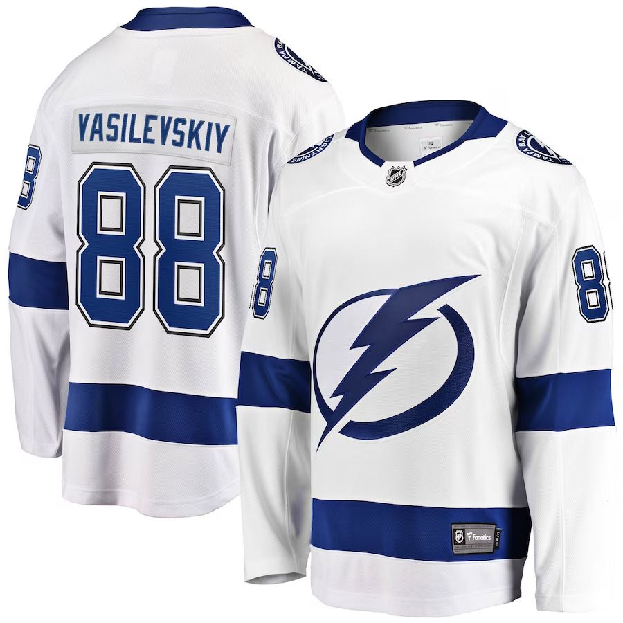 Men Tampa Bay Lightning #88 Andrei Vasilevskiy Fanatics Branded White Away Premier Breakaway Player NHL Jersey